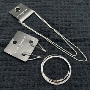 Banana Republic Silver Necklace, Earrings, and Bracelet Set with Cubic Zirconia